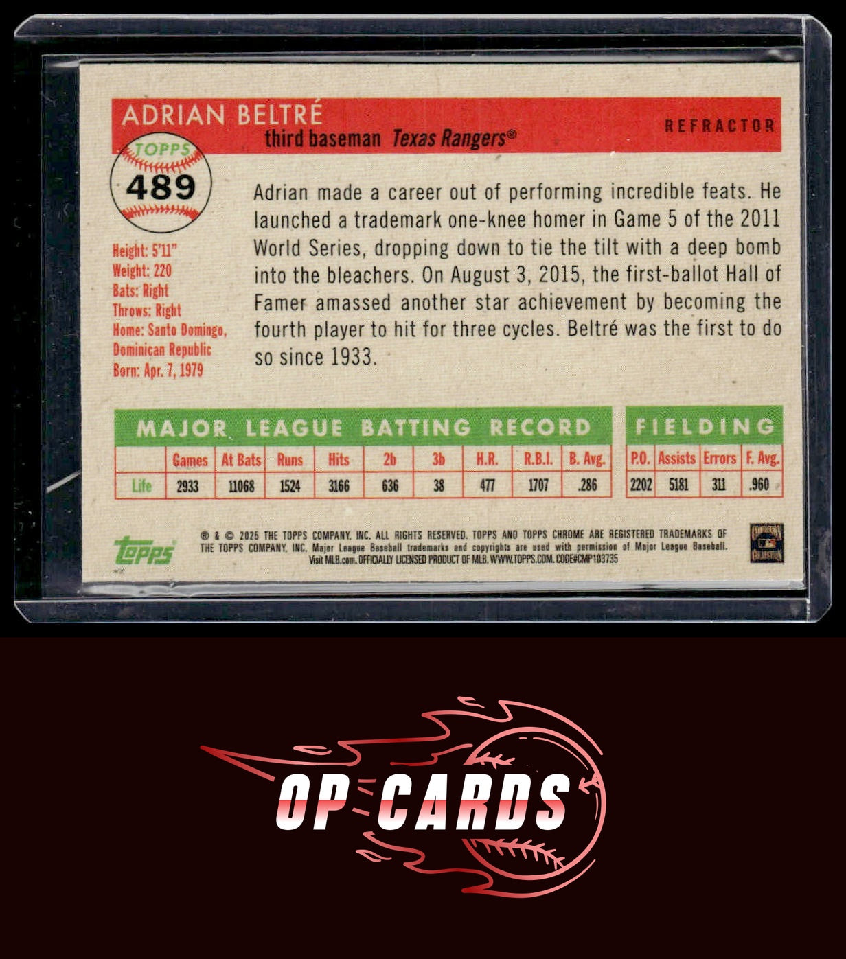 Adrian Beltré 2025 Topps Chrome Platinum #489 Refractors
