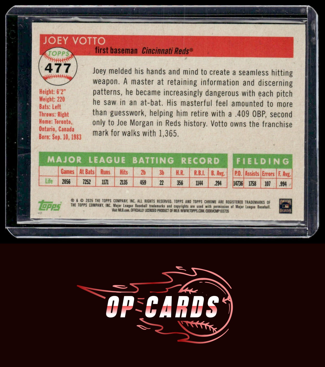 Joey Votto 2025 Topps Chrome Platinum Toile Cream Rose Gold Refractors #/75