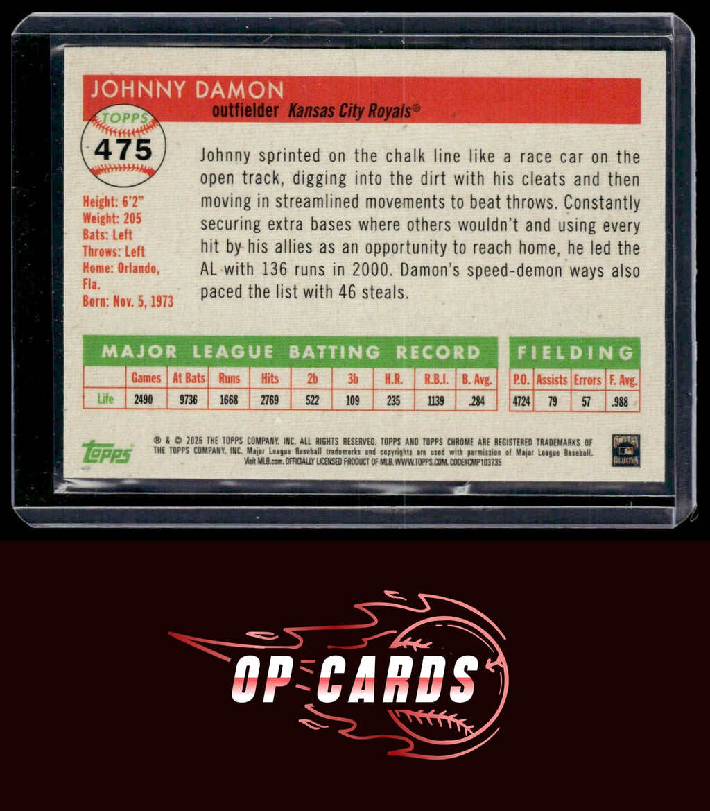 Johnny Damon 2025 Topps Chrome Platinum #475 Topps Refractors #/499