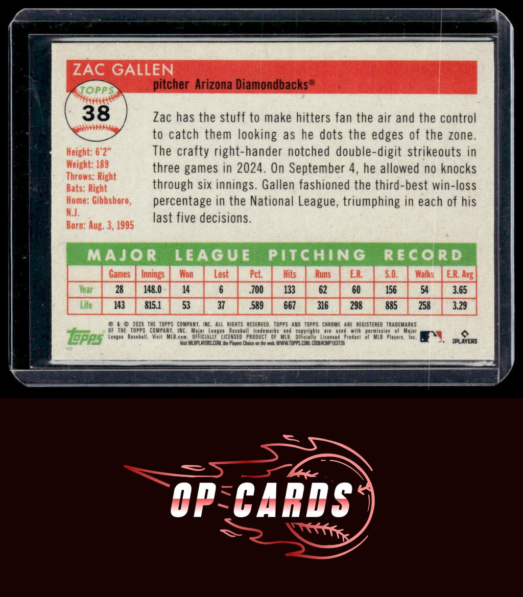 Zac Gallen 2025 Topps Chrome Platinum #38 Toile White / Green Refractors #/99