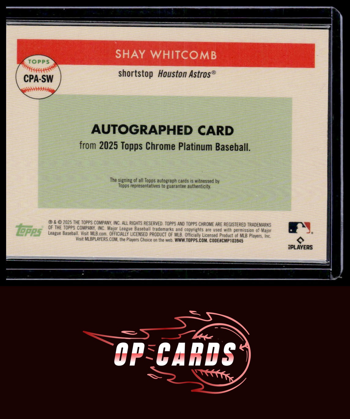 Shay Whitcomb 2025 Topps Chrome Platinum Autograph Blue Prism Refractors #/99