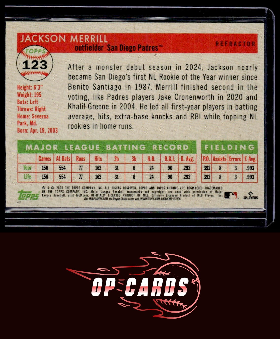 Jackson Merrill 2025 Topps Chrome Platinum #123 Refractors