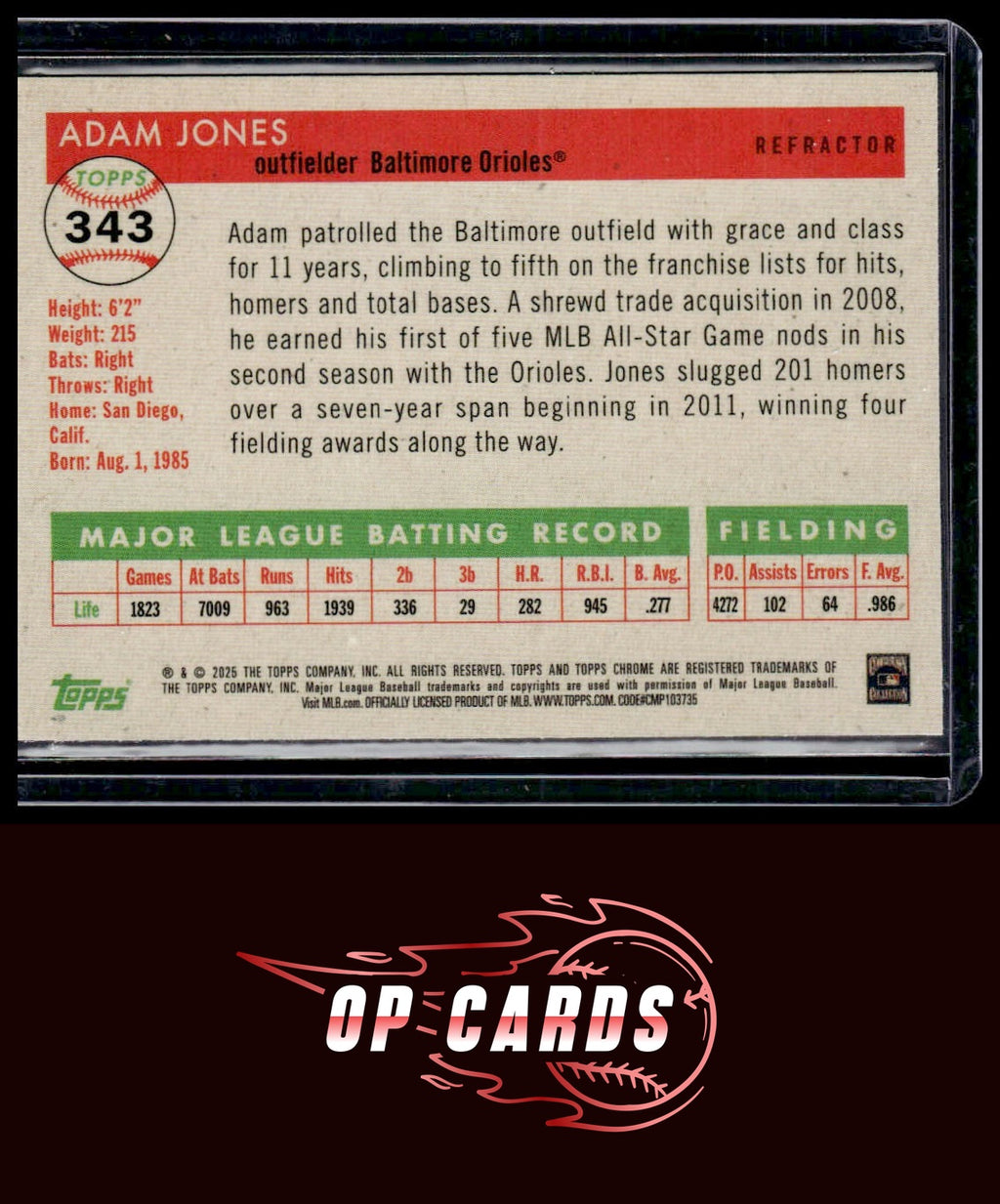 Adam Jones 2025 Topps Chrome Platinum #343 Refractors