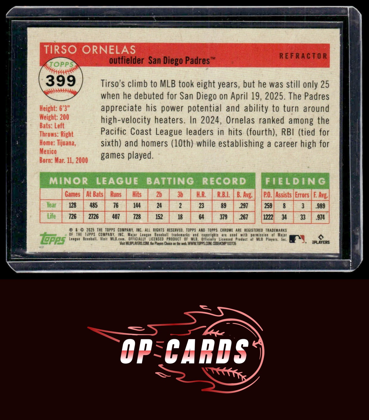 Tirso Ornelas 2025 Topps Chrome Platinum #399 Refractors