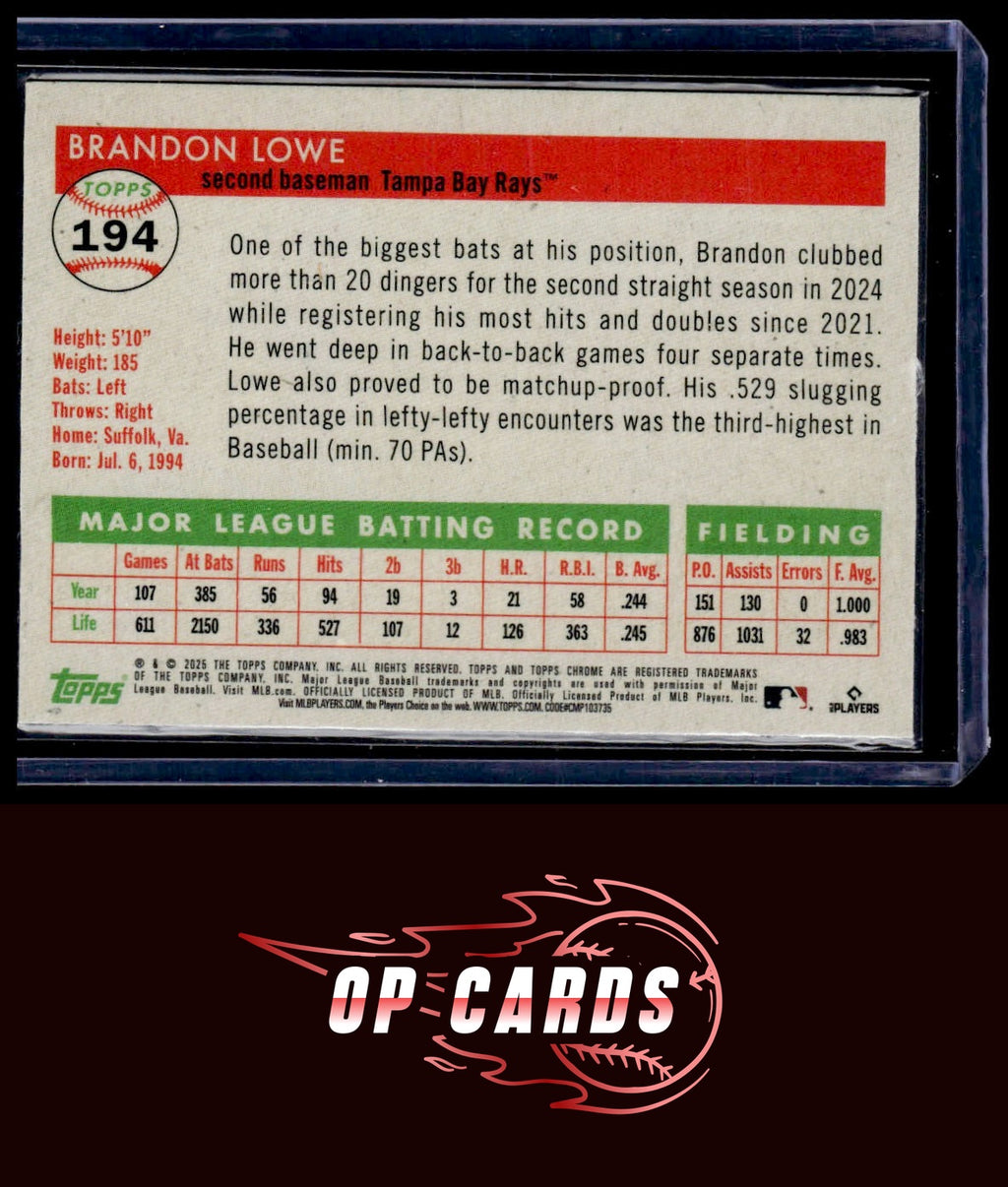 Brandon Lowe 2025 Topps Chrome Platinum #194 Blue Mini-Diamond Refractors #/199