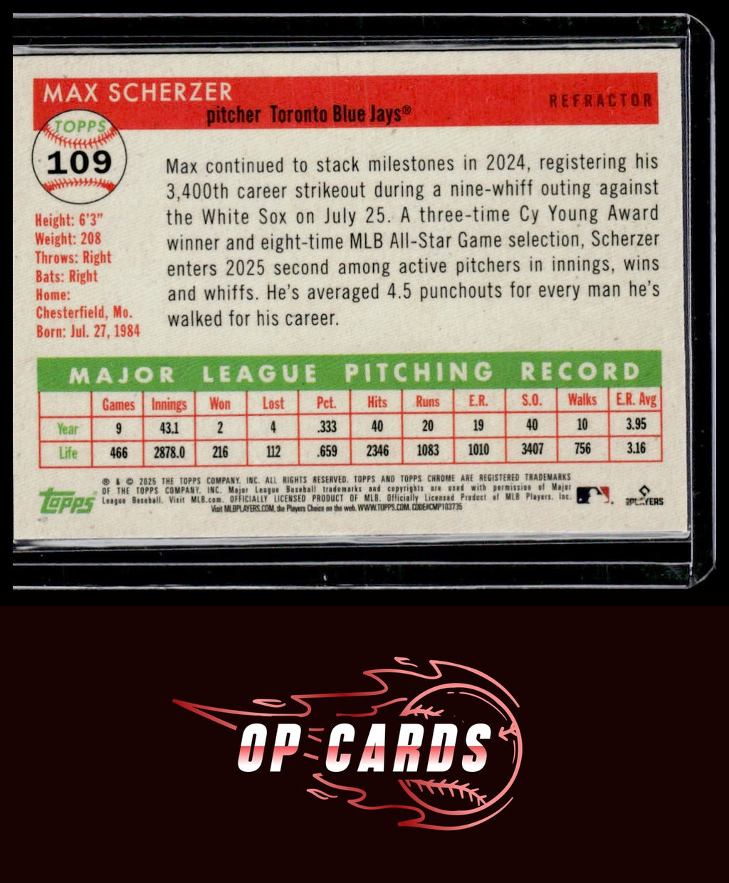 Max Scherzer 2025 Topps Chrome Platinum #109 Refractors