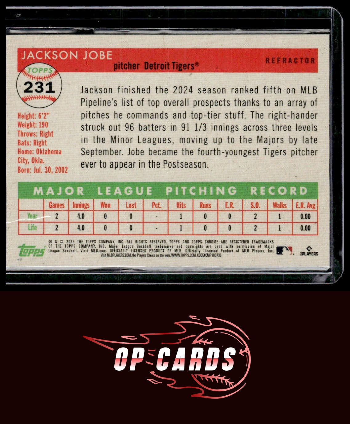 Jackson Jobe 2025 Topps Chrome Platinum #231 Refractors