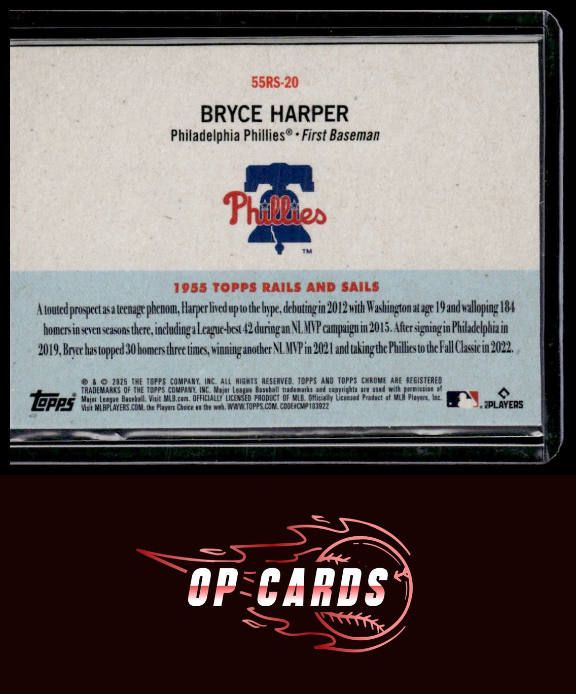 Bryce Harper 2025 Topps Chrome Platinum #55RS-20 1955 Topps Rails and Sails