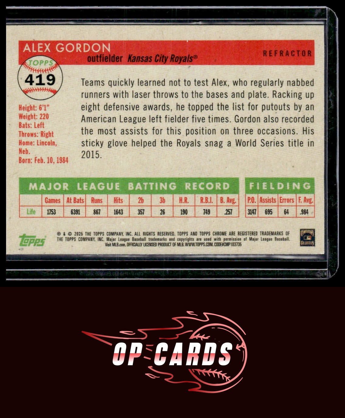 Alex Gordon 2025 Topps Chrome Platinum #419 Refractors