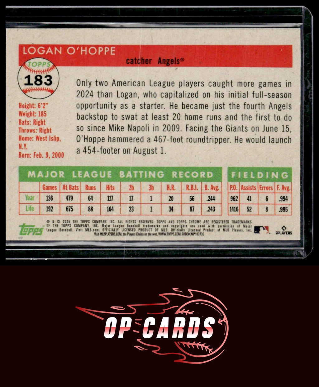 Logan O’Hoppe 2025 Topps Chrome Platinum Toile White / Green Refractors #/99
