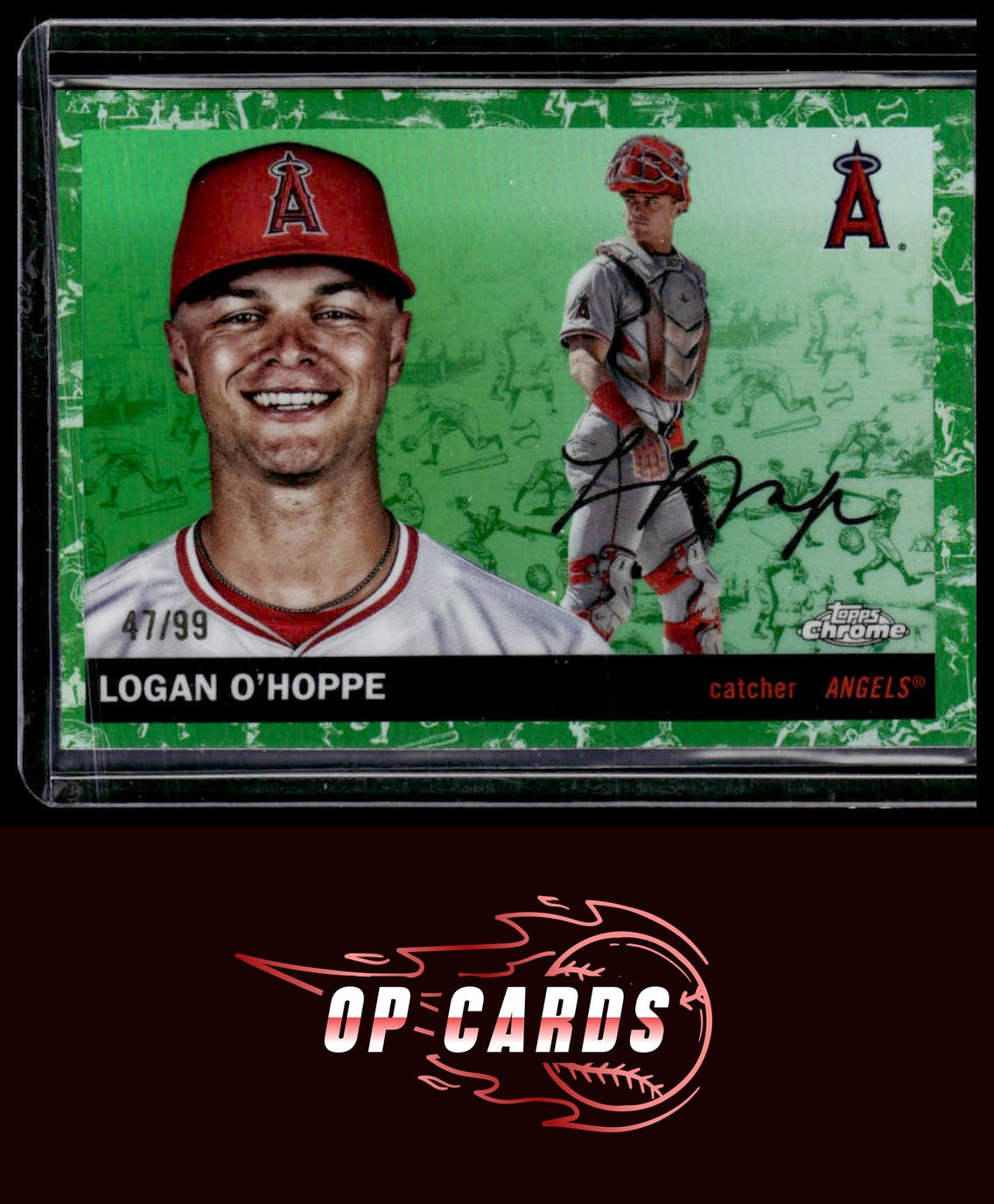 Logan O’Hoppe 2025 Topps Chrome Platinum Toile White / Green Refractors #/99