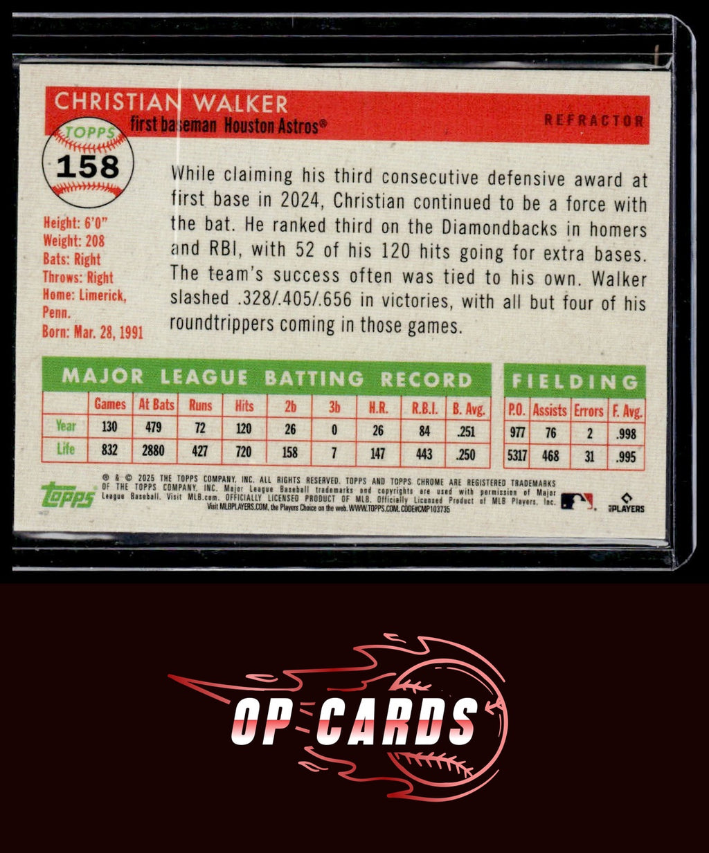 Christian Walker 2025 Topps Chrome Platinum #158 Refractors