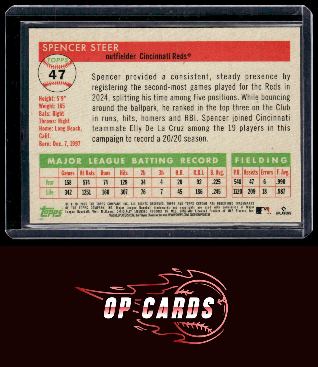 Spencer Steer 2025 Topps Chrome Platinum #47 Gold Vibrations Refractors #/50