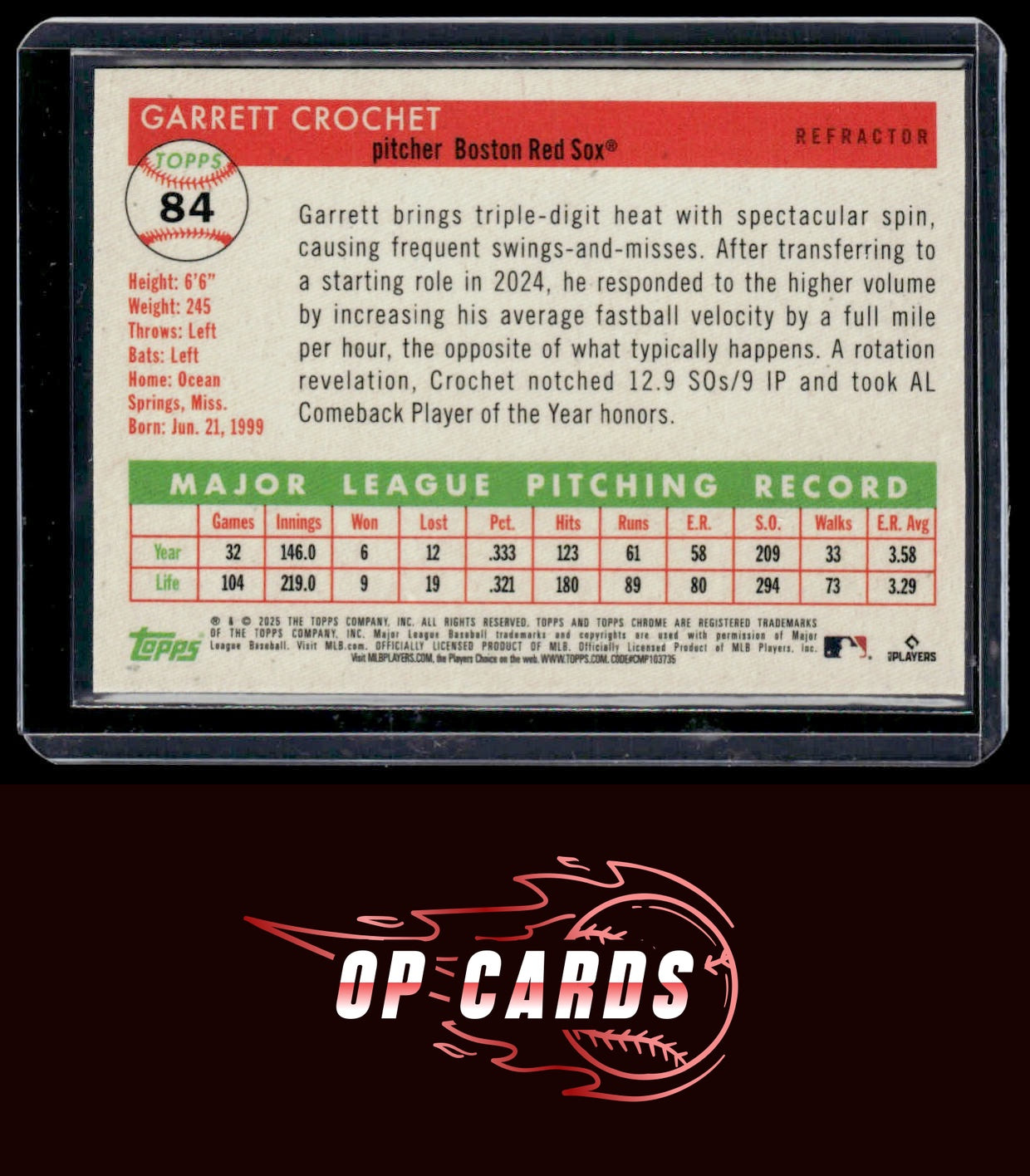 Garrett Crochet 2025 Topps Chrome Platinum #84 Refractors