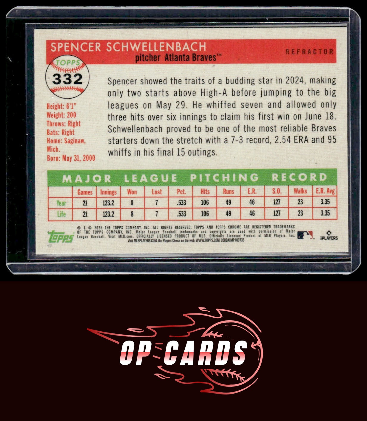 Spencer Schwellenbach 2025 Topps Chrome Platinum #332 Refractors