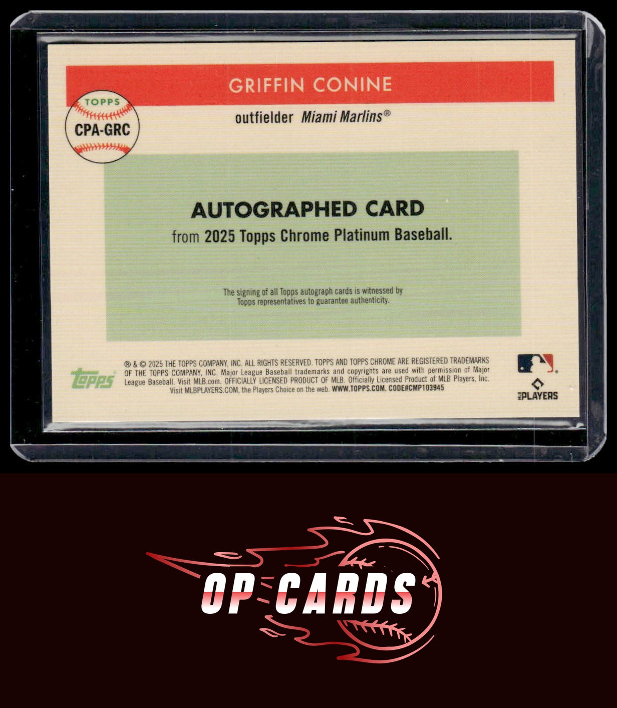 Griffin Conine 2025 Topps Chrome Platinum #CPA-GRC Chrome Platinum Autographs