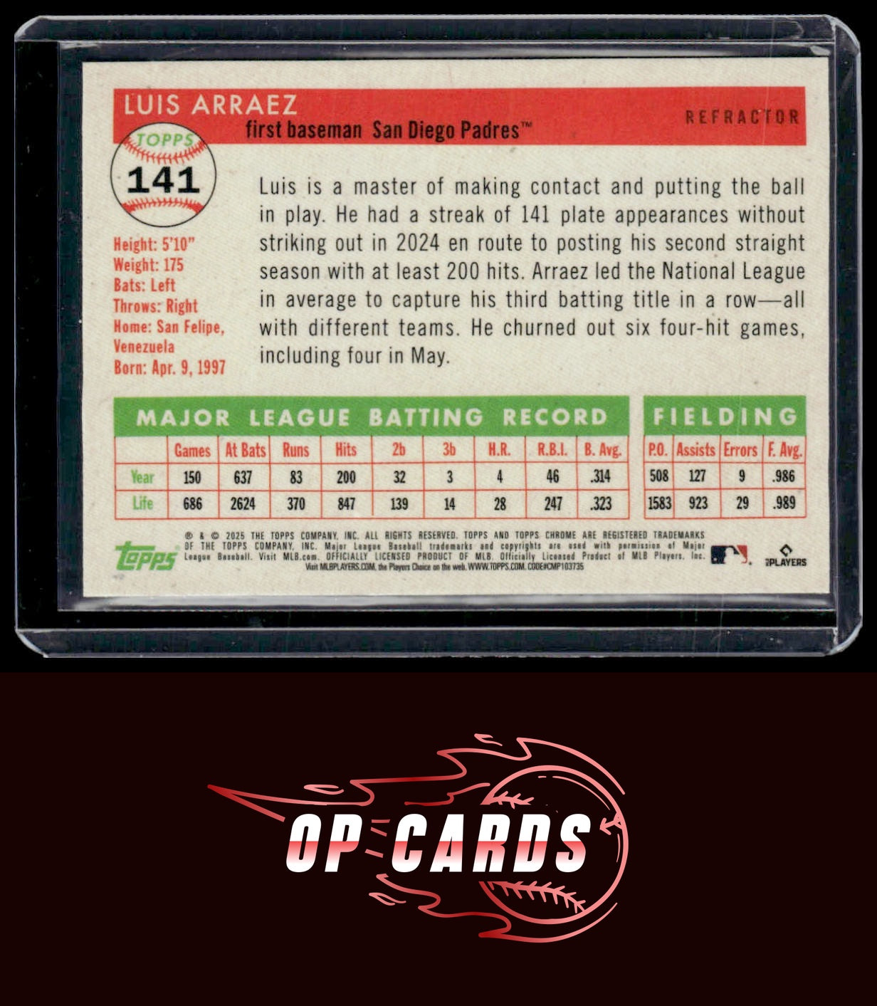 Luis Arraez 2025 Topps Chrome Platinum #141 Refractors