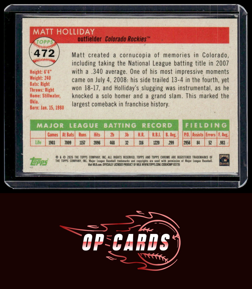 Matt Holliday 2025 Topps Chrome Platinum Rose Gold Mini-Diamond Refractors #/75