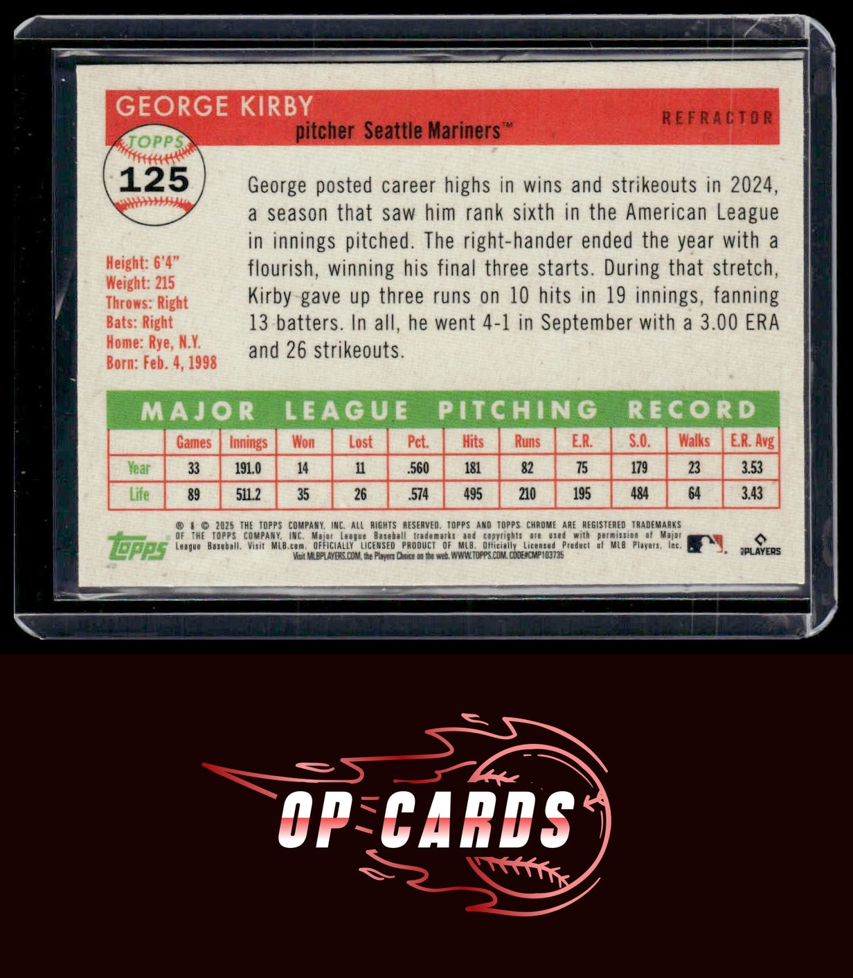 George Kirby 2025 Topps Chrome Platinum #125 Refractors