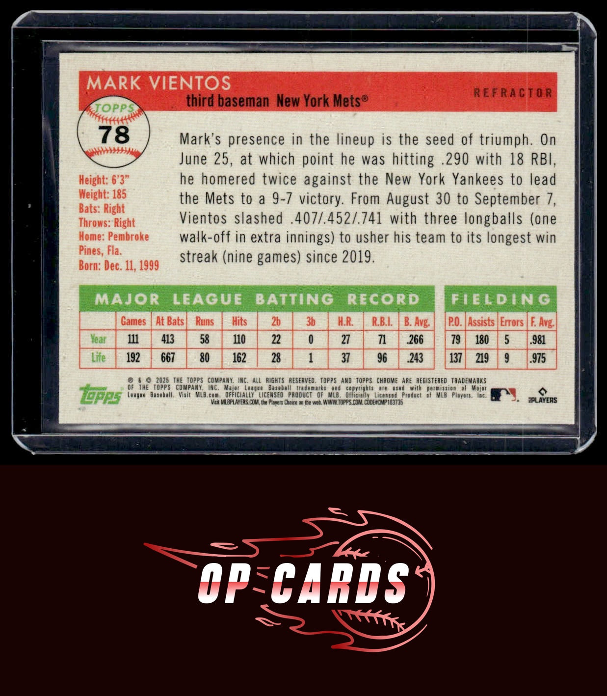 Mark Vientos 2025 Topps Chrome Platinum #78 Refractors