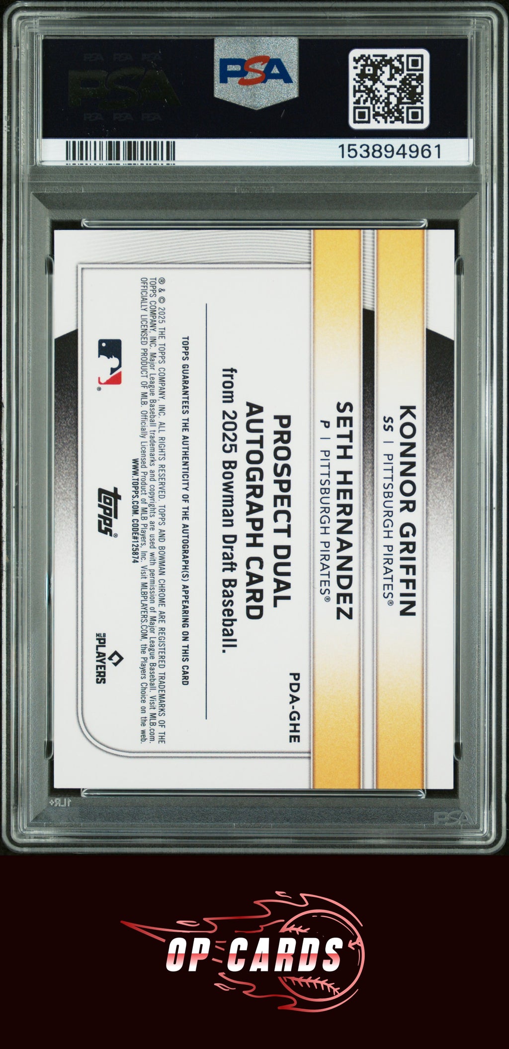 Konnor Griffin Seth Hernandez 2025 Bowman Draft Dual Autograph PSA 8 /99