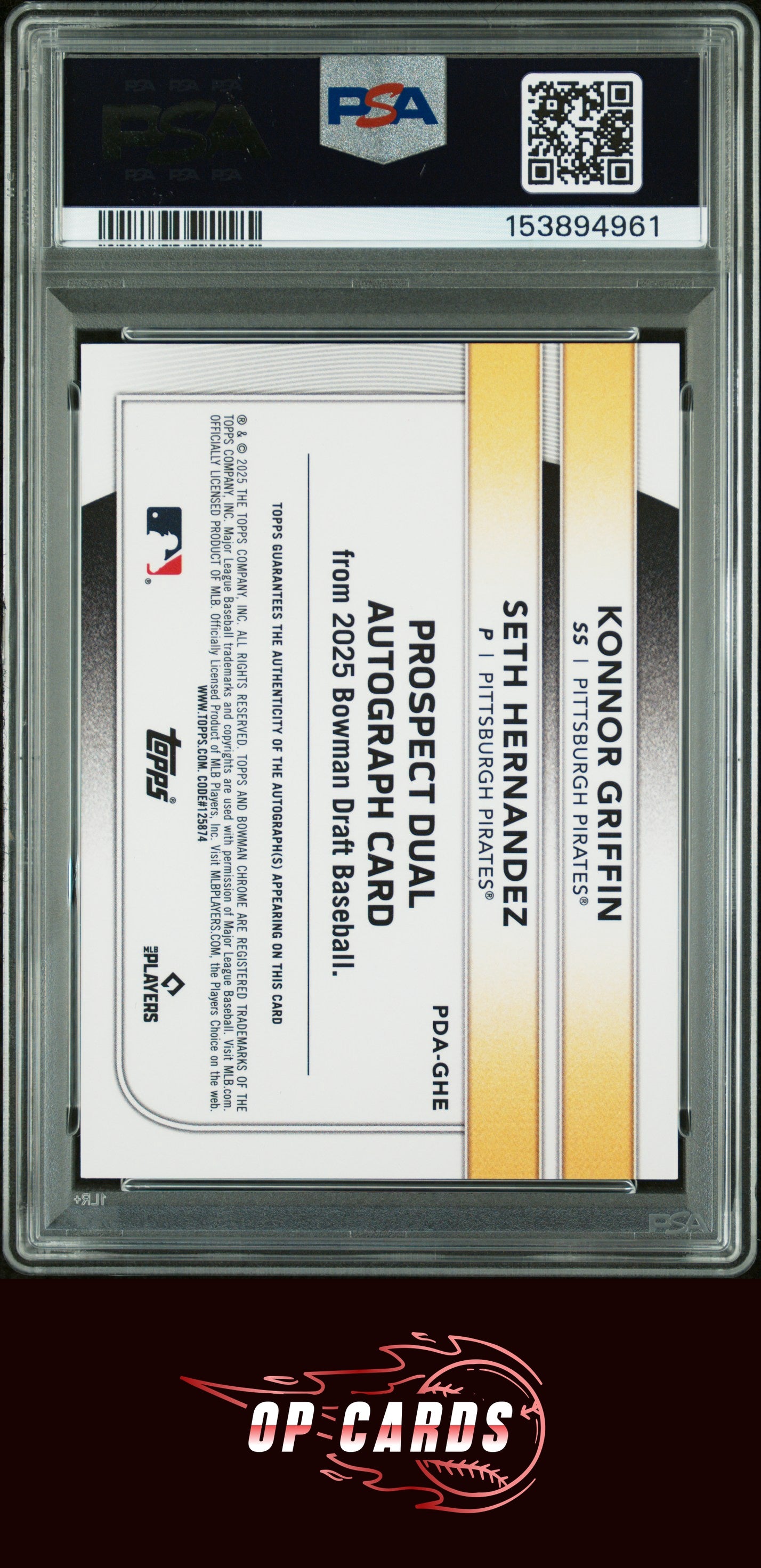 Konnor Griffin Seth Hernandez 2025 Bowman Draft Dual Autograph PSA 8 /99