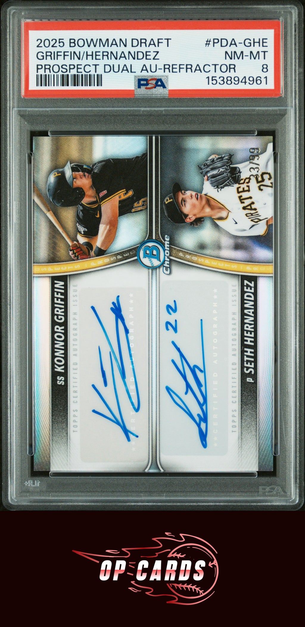 Konnor Griffin Seth Hernandez 2025 Bowman Draft Dual Autograph PSA 8 /99