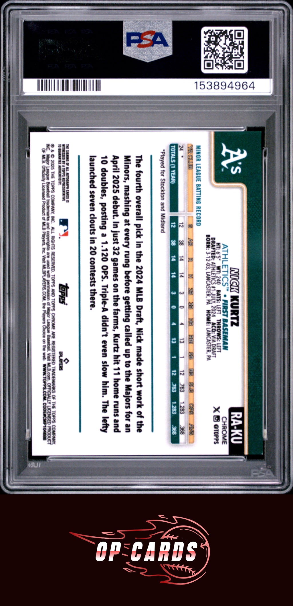 Nick Kurtz 2025 Topps Chrome Rookie Autographs Rookie Autograph Gold PSA 9 /85