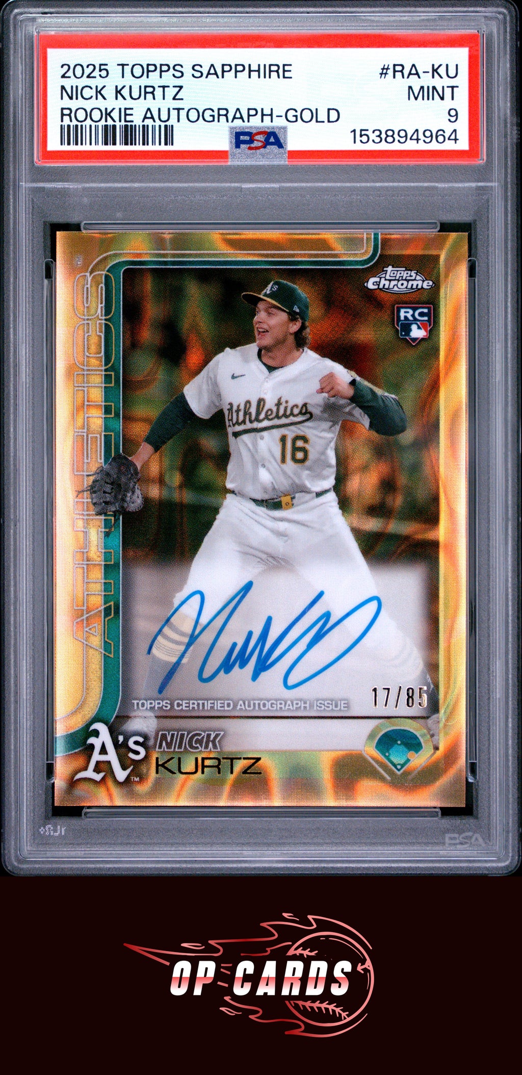 Nick Kurtz 2025 Topps Chrome Rookie Autographs Rookie Autograph Gold PSA 9 /85