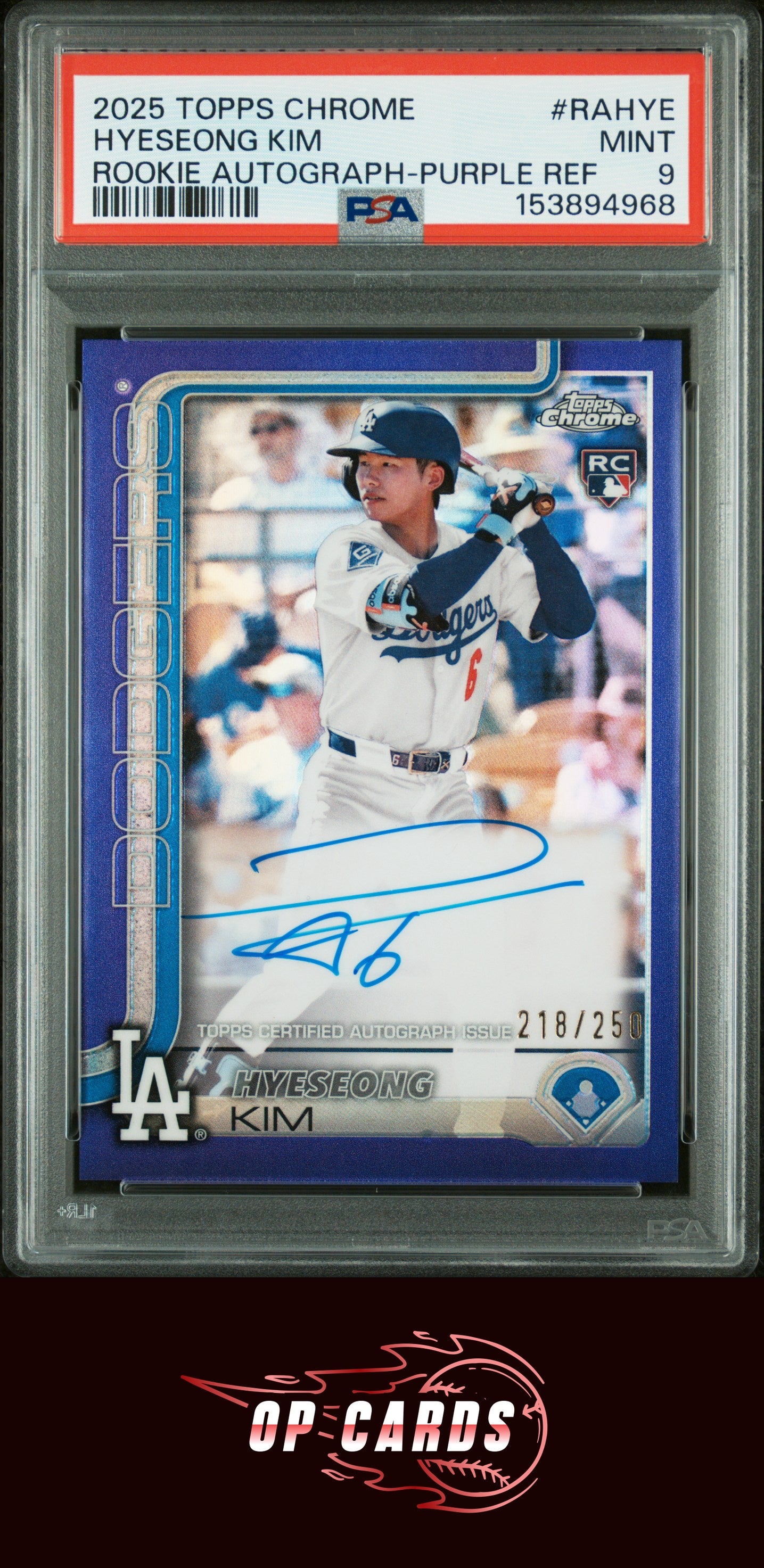Hyeseong Kim 2025 Topps Chrome Rookie Autograph Purple Refractor  PSA 9 /250