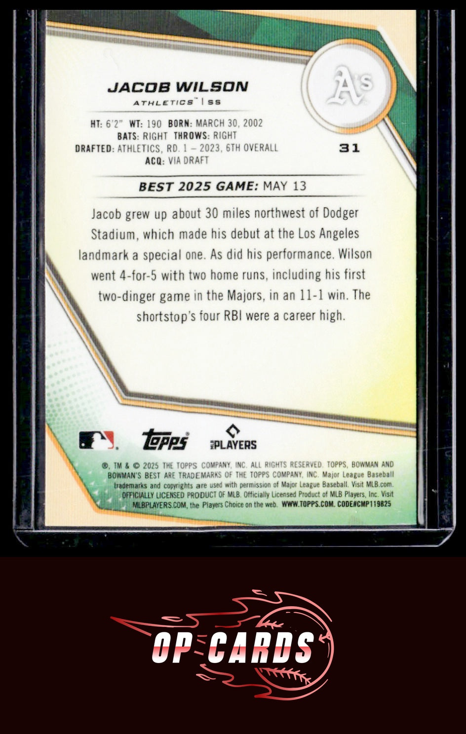 Jacob Wilson 2025 Bowman's Best #31 Wave Refractors