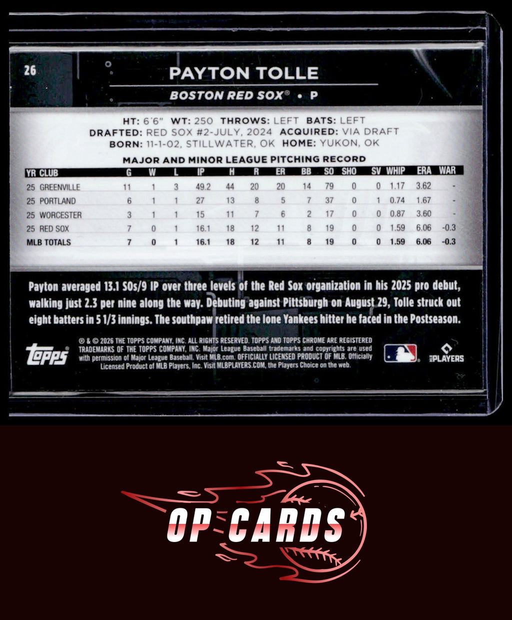 Payton Tolle 2026 Topps Chrome Black #26