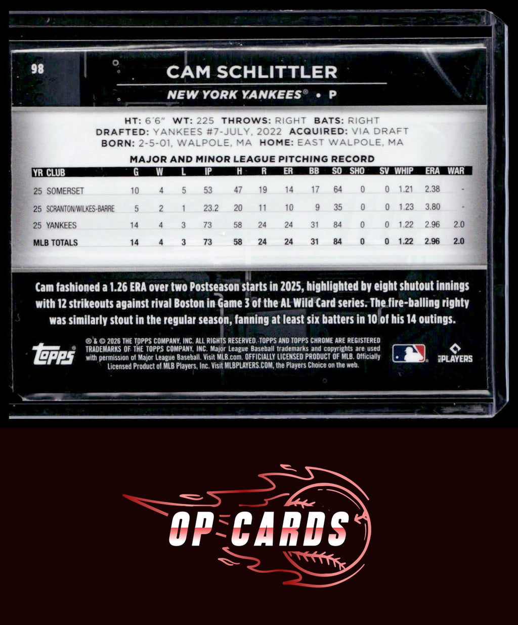 Cam Schlittler 2026 Topps Chrome Black #98