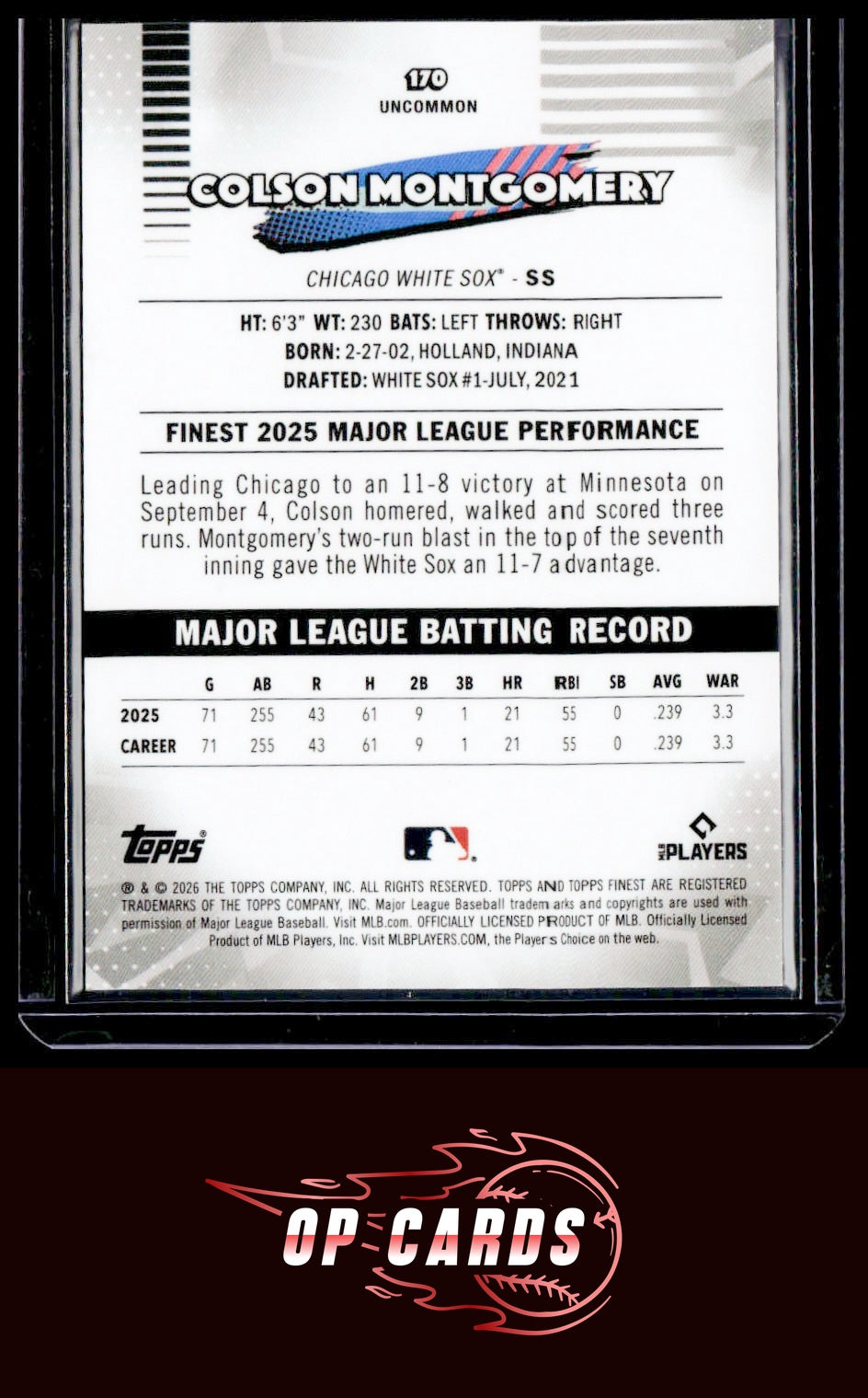 Colson Montgomery 2026 Topps Finest #170 White X-Fractors #/30