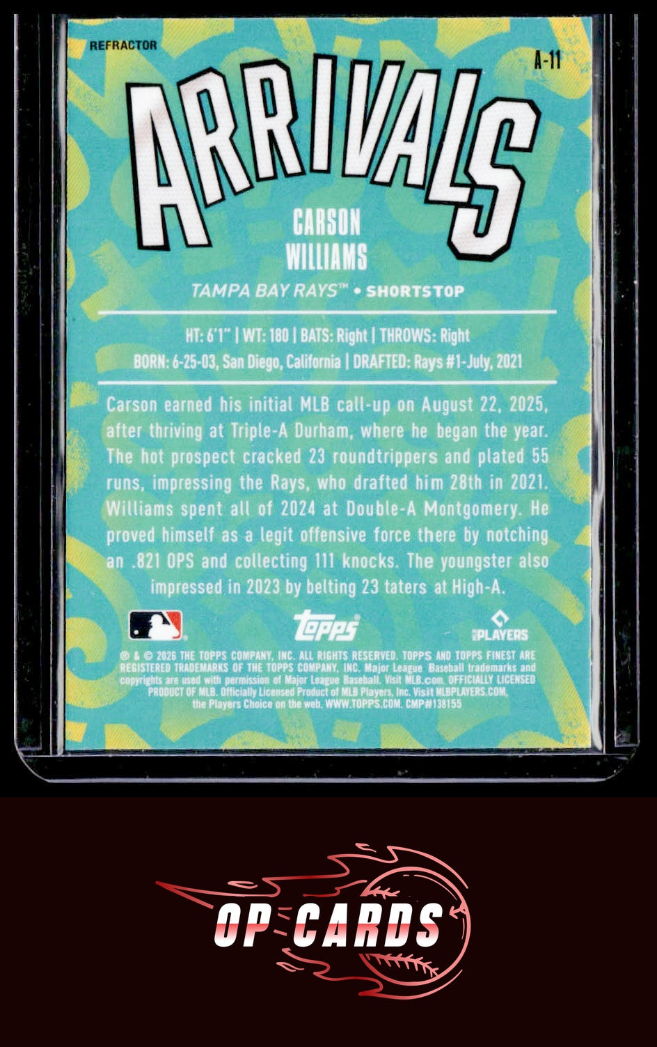 Carson Williams 2026 Topps Finest #A-11 Arrivals