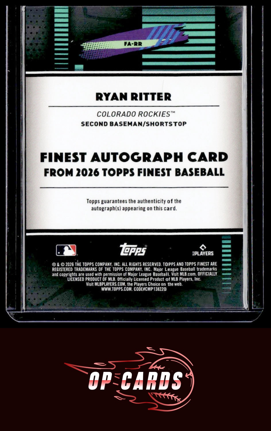 Ryan Ritter 2026 Finest #FA-RR Finest Autographs Blue Refractor /150