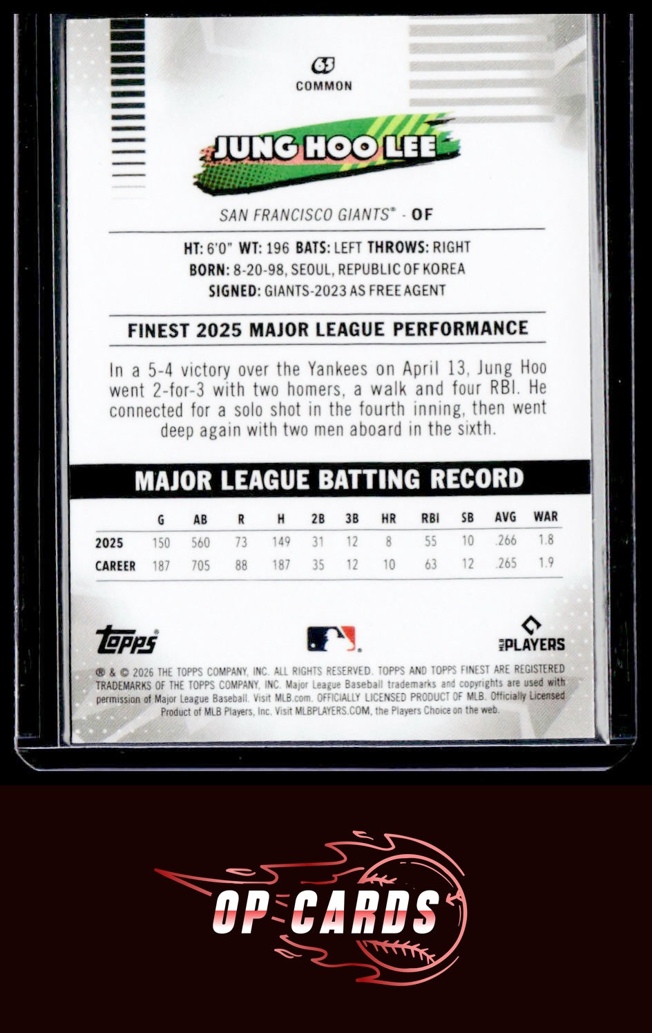 Jung Hoo Lee 2026 Topps Finest #65 Purple Geometric Refractor /75
