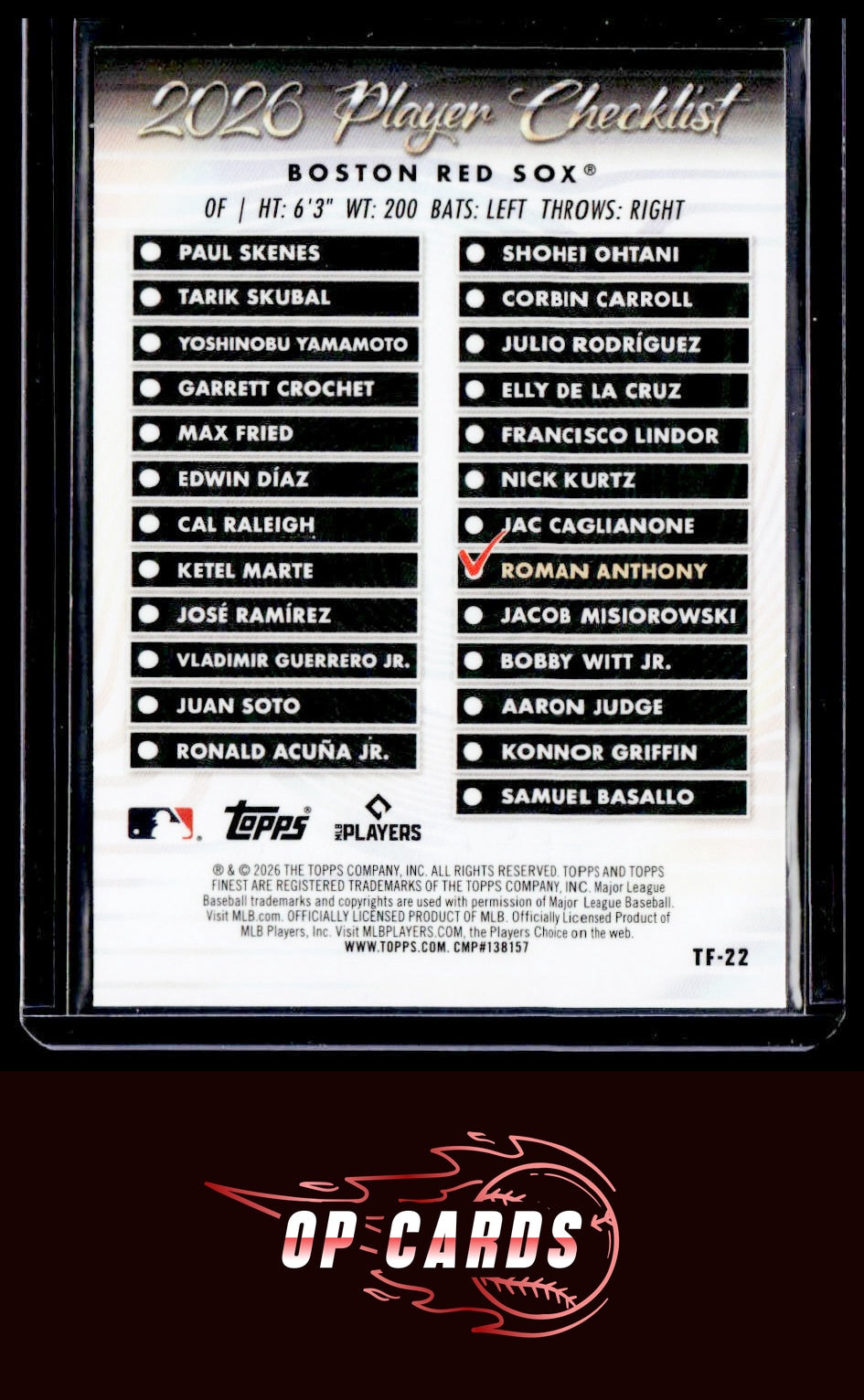Roman Anthony 2026 Topps Finest #TF-22 Topps Team Finest
