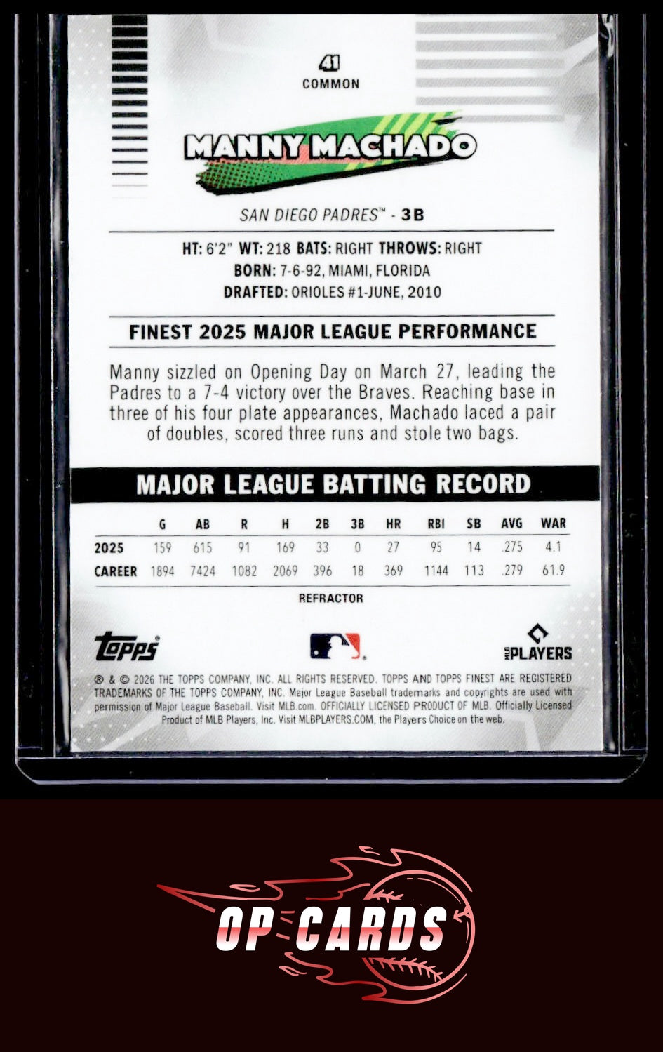 Manny Machado 2026 Topps Finest #41 Refractors