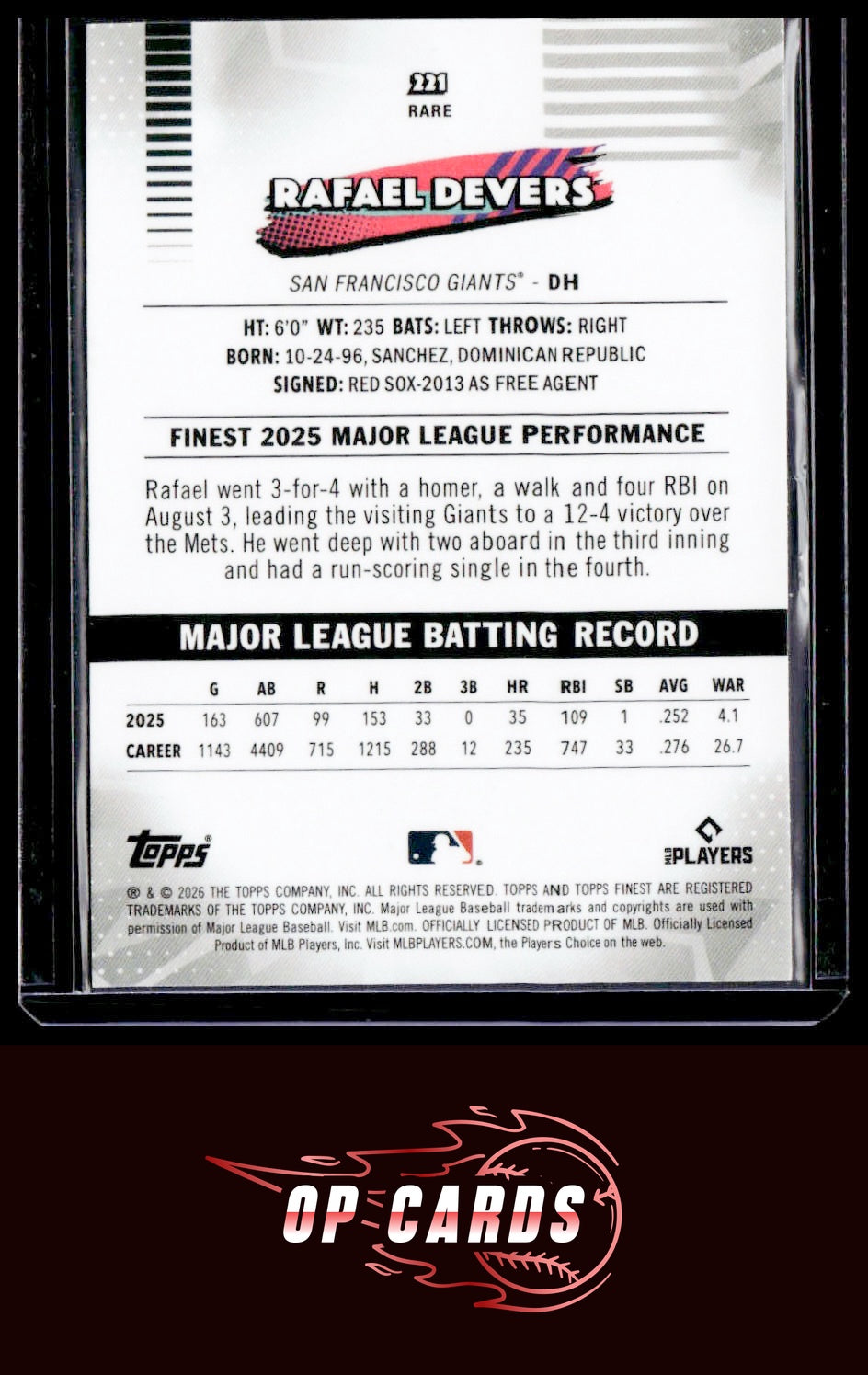 Rafael Devers 2026 Topps  Finest #221 Geometric Rare Refractors