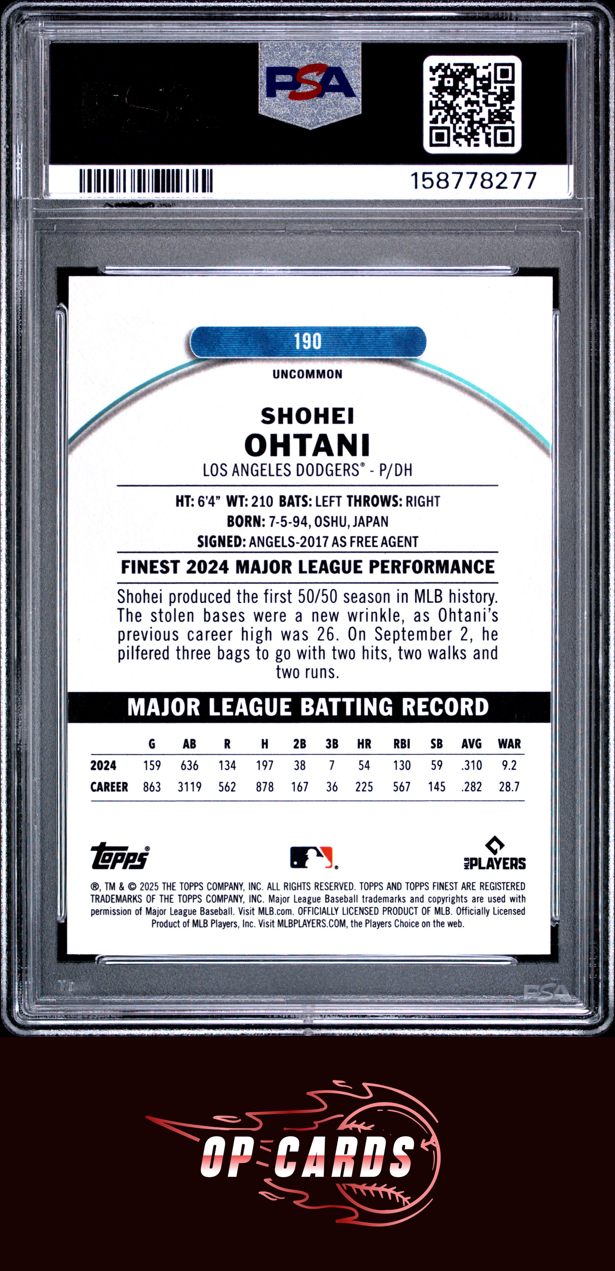 Shohei Ohtani 2025 Topps Finest #190 PSA 8