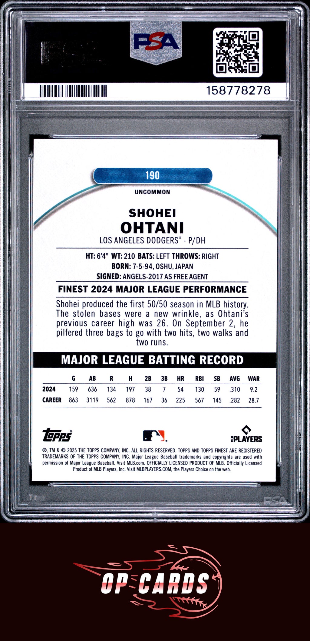 Shohei Ohtani 2025 Topps Finest #190 PSA 8