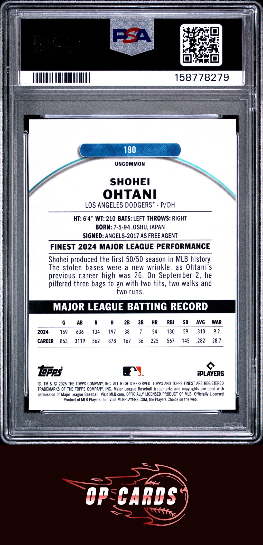 Shohei Ohtani 2025 Topps Finest #190 PSA 7