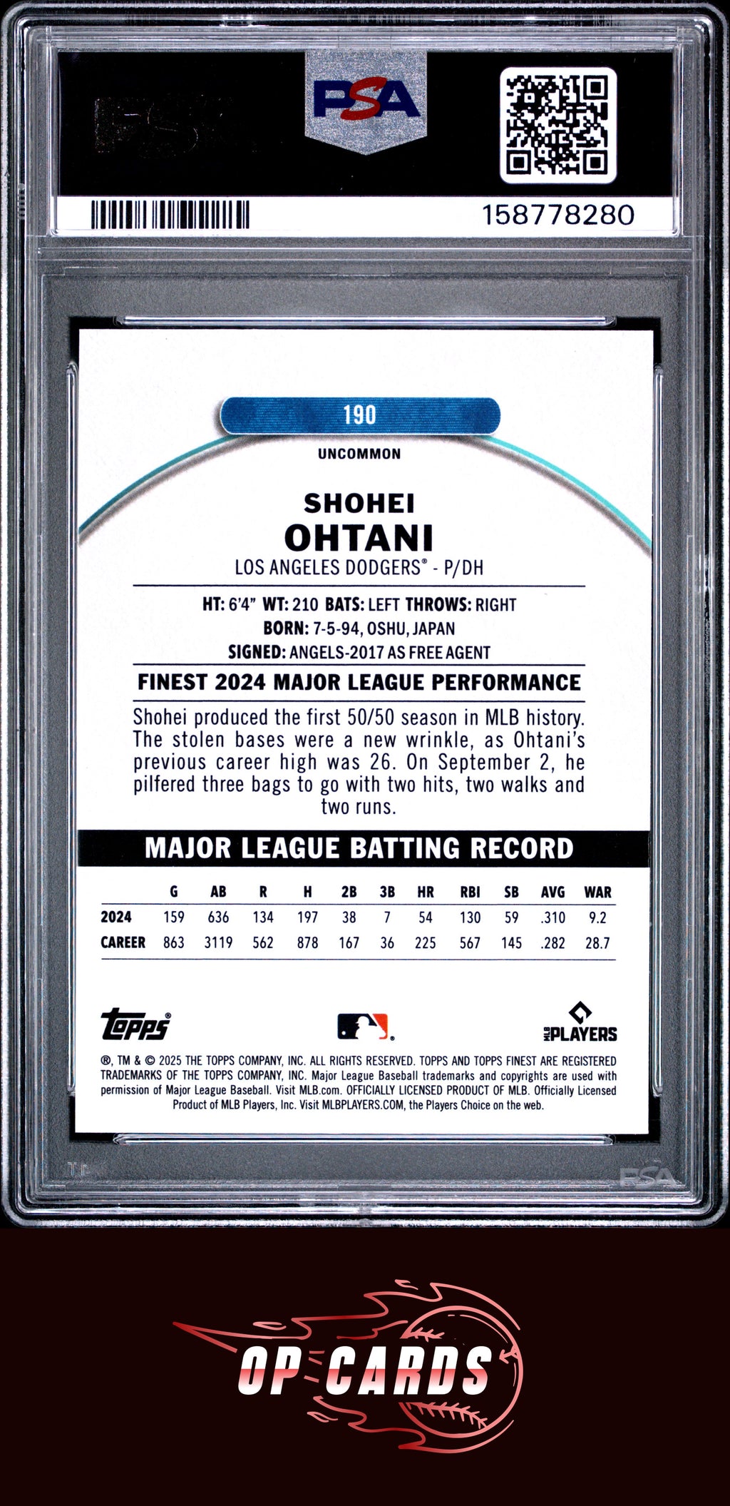 Shohei Ohtani 2025 Topps Finest #190 PSA 8