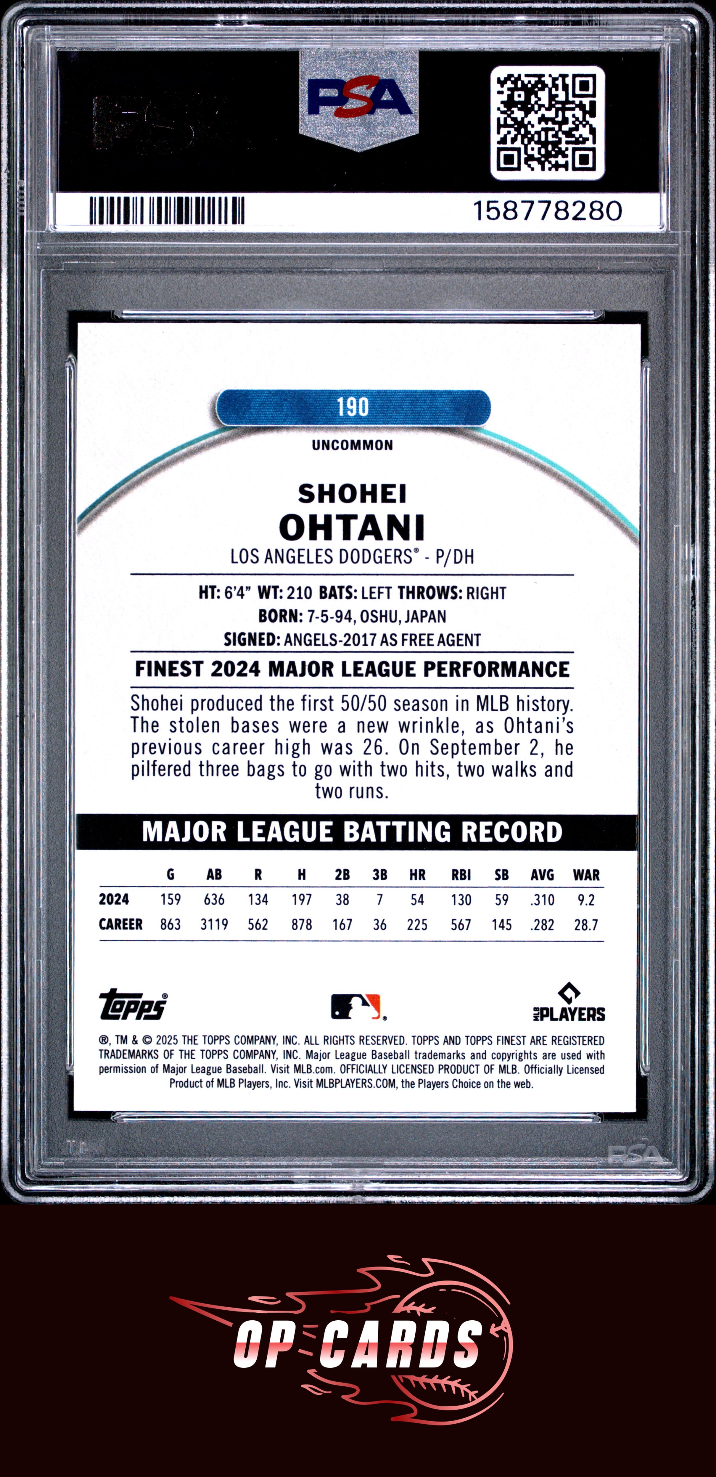 Shohei Ohtani 2025 Topps Finest #190 PSA 8
