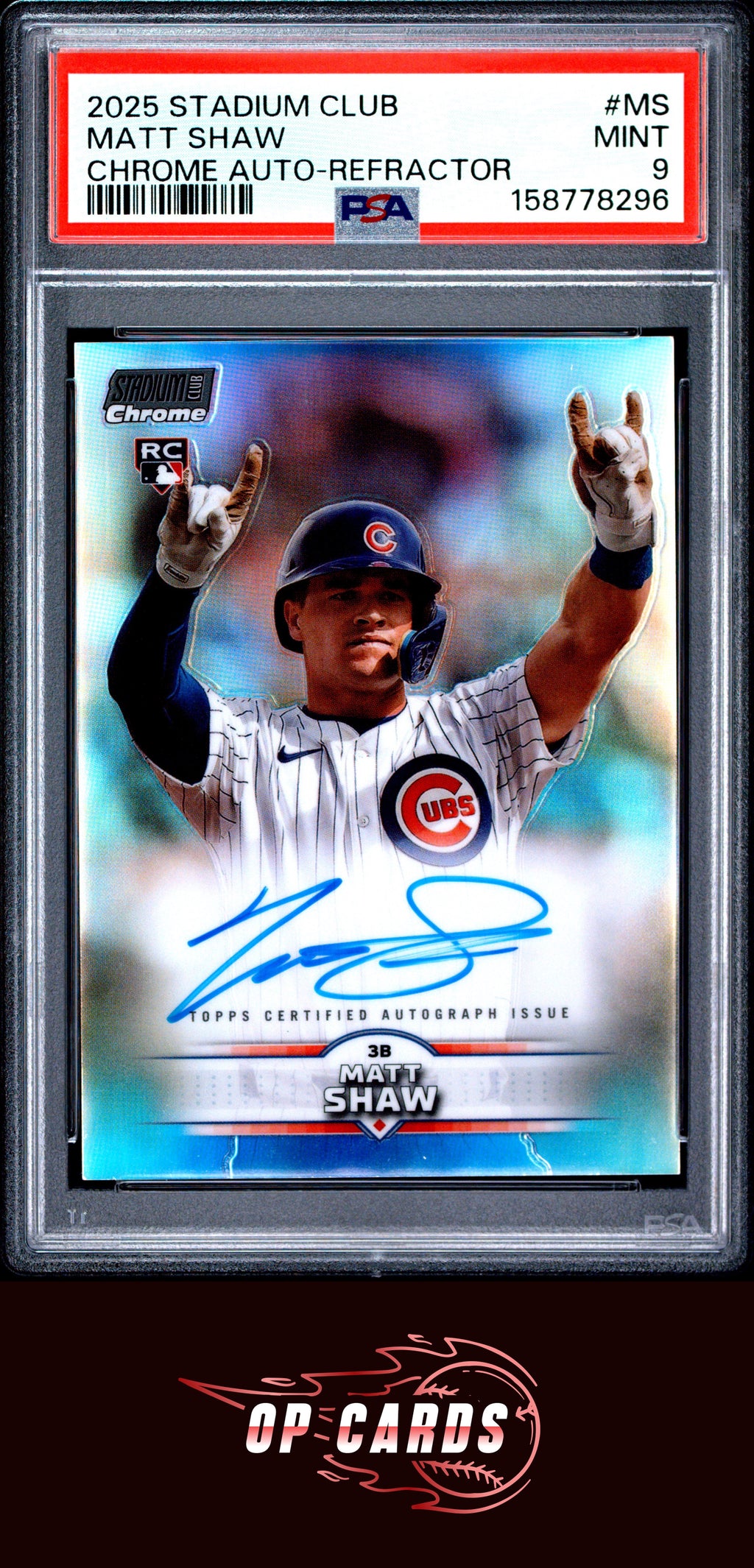 Matt Shaw 2025 Topps Stadium Club Chrome Autographs #MS Refractor PSA 9