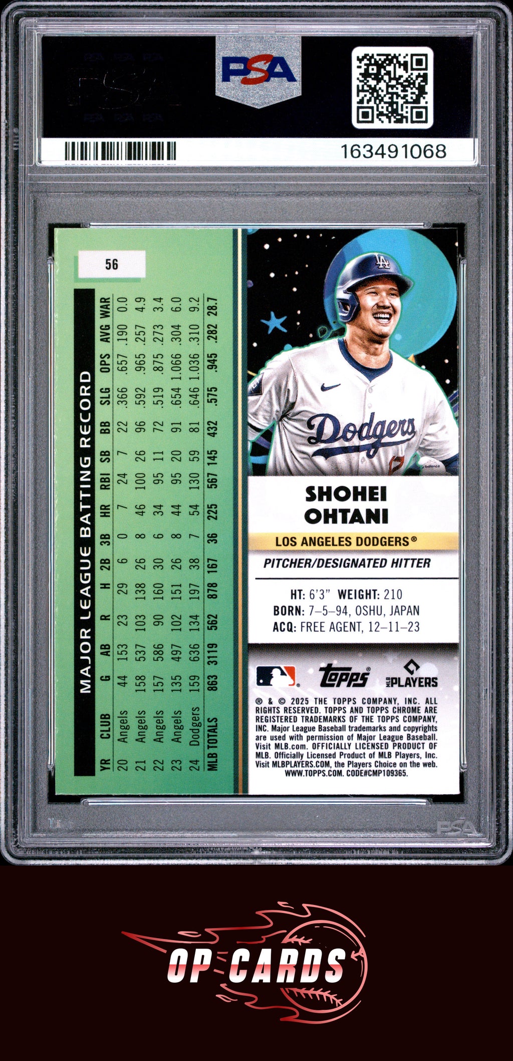 Shohei Ohtani 2025 Topps Cosmic Chrome #56 PSA 7