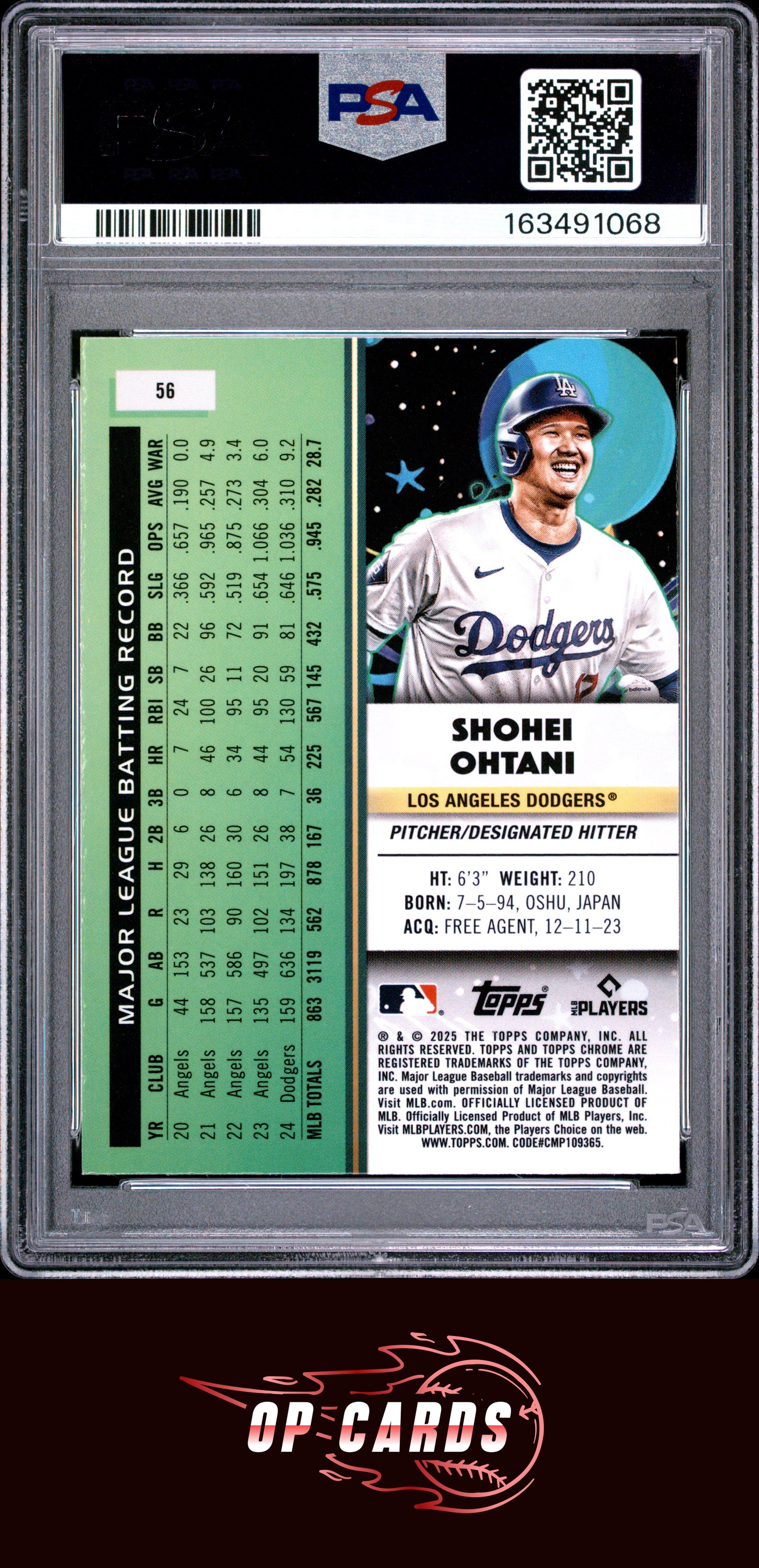 Shohei Ohtani 2025 Topps Cosmic Chrome #56 PSA 7