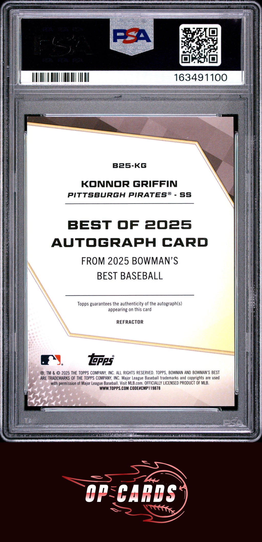 Konnor Griffin 2025 Bowman'S Best Autograph Refractor #B25-KG PSA 10