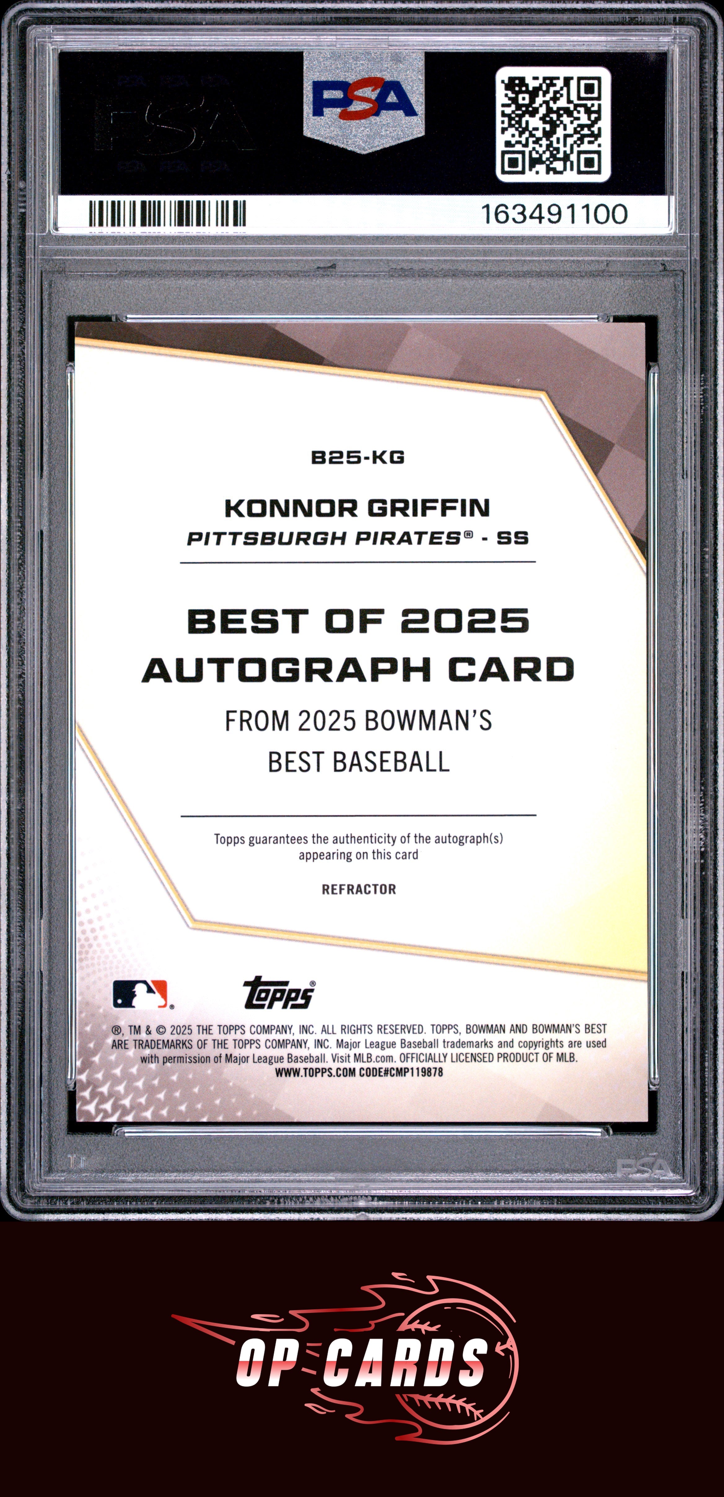 Konnor Griffin 2025 Bowman'S Best Autograph Refractor #B25-KG PSA 10